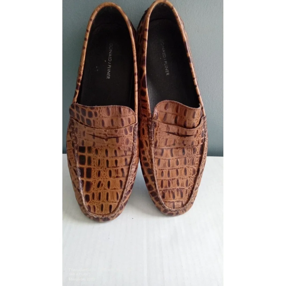 DONALD J. PLINER VINCO 2 Crocodile Print Driving Loafers in‎ Cognac 12 M